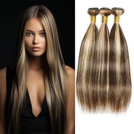 Highlight Blonde Straight Bundles Human Hair Ombre P4/613 Bundles Human Hair Soft And Silky Brazilian Remy Hair Two Tone Brown Mixed With Blonde Bundles for Black Women 24 26 28 Inch