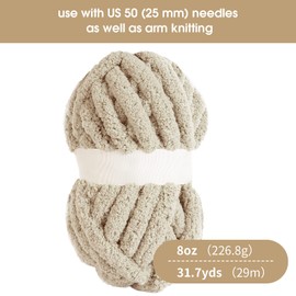 HOMBYS Khaki Chunky Chenille Yarn for Crocheting, Bulky Thick Fluffy Yarn for Knitting,Super Bulky Chunky Yarn for Hand Knitting Blanket, Soft Plush Yarn, 12 Jumbo Pack (27yds,8 oz Each Skein)