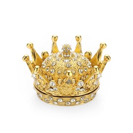 ELLDOO Gold Crown Trinket Box, Vintage Metal Enameled Decorative Box Ring Earrings Jewelry Organizer Gift Box for Girl Women