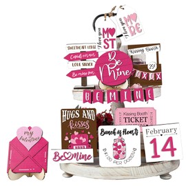 Thyle 17 Pcs Valentine's Day Tiered Tray Decor Set Wooden Love Ornament Love Decorations Farmhouse Love Day for Love Gifting Table Home Decor