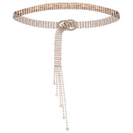 YUNAI Crystal Belt Chain Women Rhinestone Metal Sparkle Diamond Waist Body Link Belt for Dress Outfit Party Dress, Gold