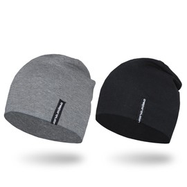 Empirelion 9 Inch Thin Knit Hat, Plain Beanie, Summer, Shallow Knit Cap, Running Cap, Helmet Inner Cap, All Seasons, Simple, Spring, Summer, Cotton Hat, Black+Gray B