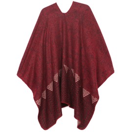 Sakkas 1928 - Lupe Womens Reversible Poncho Wrap Cape Shawl Sweater Coat Cardigan Pattern - Heather Burgundy - OS