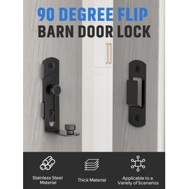 Flip Barn Door Lock, 90 Degree Stainless Steel Door Lock, Safety Door Latch, Right Angle Curved Door, Hook Lock Latch for Barn, Garden, Outdoor, Garage, Wine Cabinet, Closet (1 Pack Silve)