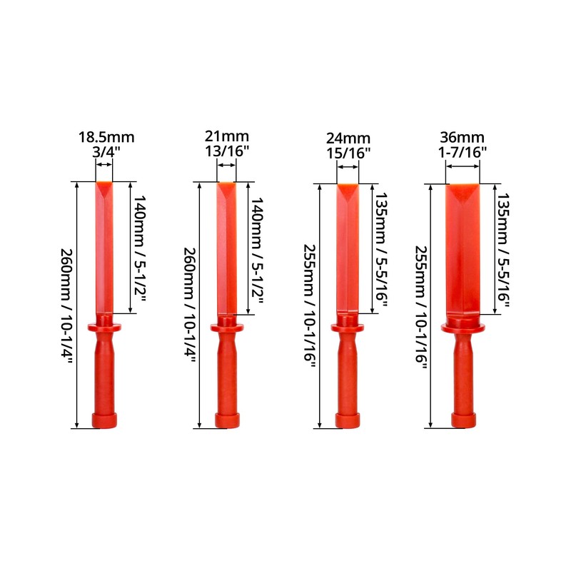QWORK Plastic Chisel Scraper Set, 3/4", 7/8", 1", 1-1/2" Chemical