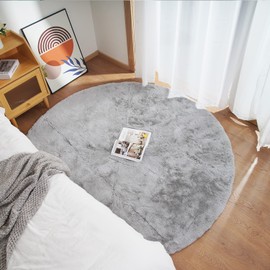Ghouse Round Rabbit Fur Rug 36 Inch Grey Round Rugs for Bedroom Decoration Fluffy Area for Living Room No Shedding Rug Sheepskin Washable Rome Decor