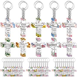 Sureio 50 Pcs Christian Keychain Gifts Acrylic Bible Verse Scripture Religious Inspirational Key Ring for Women(Cross)