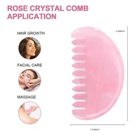 ideayard Rose Quartz Comb Handmade Deep Tissue Trigger Point Massager Tool for Full Body Relaxing Head Scalp Massage, Natural Quartz Gua Sha Scraping Massage Therapy Facial Tool
