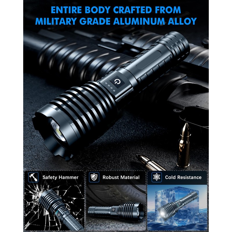 Super Bright Rechargeable LED Flashlights 5000.000High Lumens,Powerful Tactical Flashlight Up