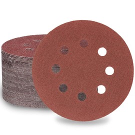 LESNIC 100 Grit Sanding Discs 50pcs, 125mm Sanding Discs 5 inches 8 Holes Fibre Backed Abrasive Discs Hook & Loop for Orbit Orbital Sanders and All Oscillating Tools
