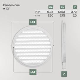 Vent Systems 10” Inch White Steel Soffit Vent Cover – Round Louvered Air Vent Grille with Built-in Mesh Screen and Flange – Heavy-Duty HVAC Register for Wall or Ceiling – Indoor and Outdoor Use