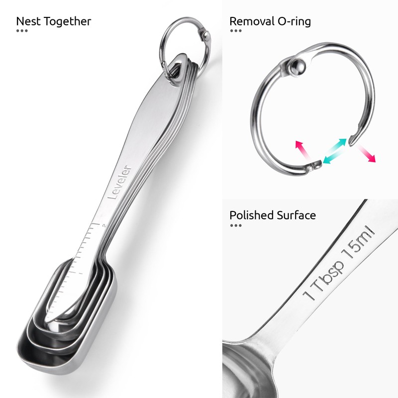 U-Taste 18/8 Stainless Steel Rectangular Measuring Spoons: Narrow Square Measure