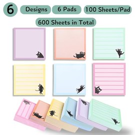 Black Cat Post It Notes 3x3,6 Pads,600 Sheets,Cute Sticky Notes for Office School Clasroom Homeschool Must Have,To Do List Notepad,Gifts for Teacher E