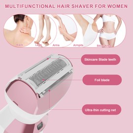 Electric Razor for Women, 4-in-1 Bikini Trimmer & Body Shaver for Face, Legs, Underarms, Pubic Hair, Rechargeable Wet/Dry Painless Hair Removal with LED Light & Travel Lock