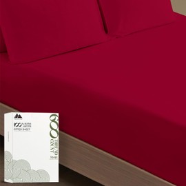 MAYFAIR LINEN Egyptian Cotton Twin XL Fitted Sheet Only - 100% Cotton 600 Thread Count Deep Pocket Fitted Sheet Twin XL, Cooling Sateen Elastic Bottom Sheet, Fits College Dorm Mattress - Red