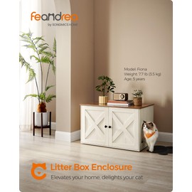 Feandrea Cat Litter Box Enclosure, Litter Box Furniture Hidden with Removable Divider, Indoor Cat House, End Table, 31.5 x 20.9 x 19.7 Inches, Honey Brown and Rustic White UPCL002P01