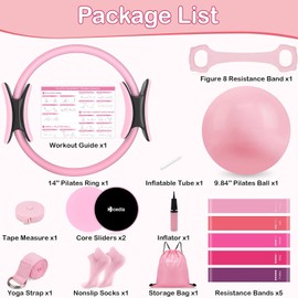 Pilates Workout Kit for Women, Ring, Ball, Resistance Bands, Core Sliders and Yoga Strap for Home Fitness Training
