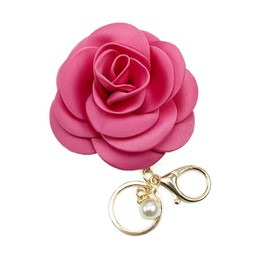 ChungLong0593 Elegant Camellia Flower Faux Pearl Keychain For Women Vintage Floral Key Ring for Women Birthday Jewelry-Pink