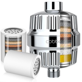 Cobbe 20 Stage Shower Head Filter with KDF-55 for Hard Water, High Output Water Filter with 2 Replaceable Cartridges - Removing Chlorine and Harmful Substance, Chrome
