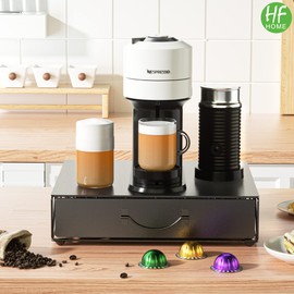 HFHOME Coffee Pod Drawer, 48 Vertuoline Coffee Pods Holder, Pods Storage Drawer Holder for 36 K Cup, Metal Coffee Station for Nespresso Vertuo Capsules for Home Office Counter, Black