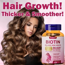 fmlave 120 Capsules, 30020mcg - 25-In-1 Hair Growth Biotin Supplement with Kertain, Multivitamin, MSM, Zinc, Natural Herbal Extracts, Hair Growth Capsules for Longer, Thicker & Healthier Hair, Perfects for Women and Men and All Hair Types, Gluten-Free - 