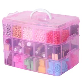 Segbeauty Transparent Storage Box, 26 x 17 x 18 cm, Plastic Boxes with Carry Handle, 3 Layers with 10 Compartments, Stackable Sorting Box, Organiser Boxes for Beads, Jewellery, Earrings, Screws
