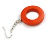 55mm Long/Round Orange Painted Wood Drop Earrings