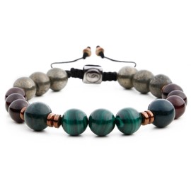 Semita Healing Crsytal Gemstone Beaded Bracelet for Fortune made with Malachite, Garnet, Pyrite and Bloodstone for Men and Women