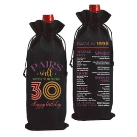 2025 - Funny 30 Year Old Birthday Gifts for Women Wine Bag, Happy Anniversary 30th Birthday Party Decorations for Him Her Wine Bottle Bag, 30th Birthday Gifts for Her Men Women Black Wine Bags