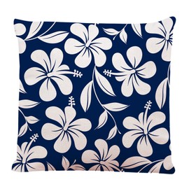Ofocam Decorative Square Throw Pillow Covers Navy Blue Hawaiian Hibiscus Couch Sofa Bed Pillow Covers Cushion Cases 18x18 inch