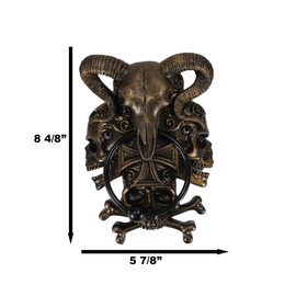 Ebros Gift Ossuary Horned Ram Cranium Skull with Tribal Skulls Crossed Bones Decorative Door Knocker Crafted Resin with Metal Ring Hardware Hell Demons Inferno Goat of Mendez Accent