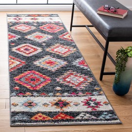 SAFAVIEH Adirondack Collection Runner Rug - 2'6" x 8', Black & Red, Boho Tribal Design, Non-Shedding & Easy Care, Ideal for High Traffic Areas in Living Room, Bedroom (ADR245Z)