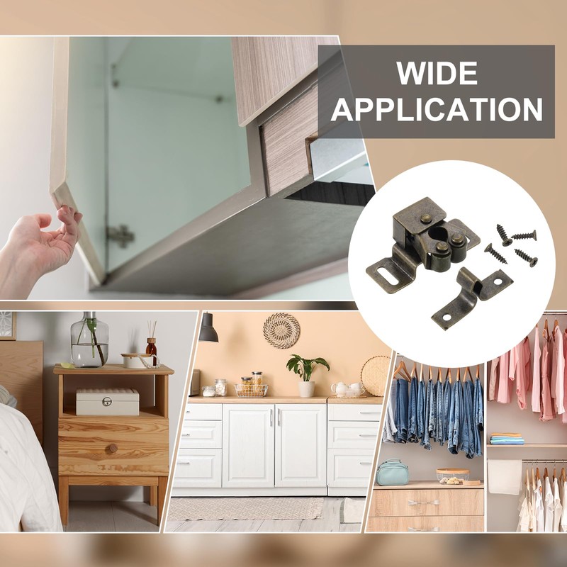 sourcing map 4Pcs Cabinet Latch Double Roller Catches, Lock Stop