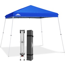 EAGLE PEAK 11x11 Slant Leg Pop-up Canopy Tent Easy One Person Setup Instant Outdoor Beach Canopy Folding Portable Sports Shelter 11' x 11' Base 9' x 9' Top (Blue)