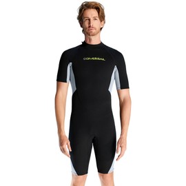 Men's Short Wetsuits 1.5 mm Neoprene Diving Suit Men's Back Closure Wetsuits Diving Suit Short Sleeves for Surfing Diving Snorkelling and Swimming 2XL Size