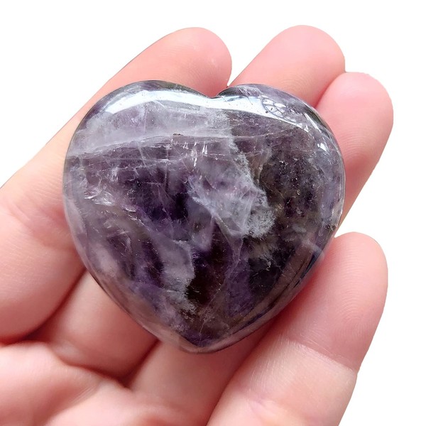 Hslutiee 1.5" Polished Crystal Heart Love Pocket Palm Stone, Hand Carved Smooth Heart Shaped Worry Stone Healing Chakra Reiki Balancing, Amethyst