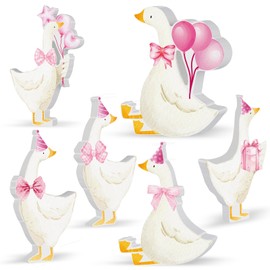 6 PCS Silly Goose Birthday Party Decoratio 1st Birthday Party Decoration Silly Goose Table Centerpieces Pink Bow Wooden Silly Goose Baby Shower Decor for Party Favor Desk Tiered Tray (Pink)