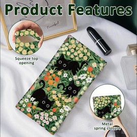 Vexilon Soft Glasses Case, Black with Flower Pattern Sunglasses Case, Floral Cat Design Eyeglass Cases, PU Leather Protective Pouch for Women Men