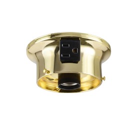 Aspen Creative 22103-06-1, Flush Mount Ceiling Fixture Shade Holder Kit with Outlet in Brushed Brass Finish 3-5/8" Fitter, 4-3/4" Diameter x 2" Height