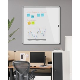Mifuro 38"x38" Enclosed Bulletin Board, Lockable Weather-Resistant Aluminum Noticeboard for School & Office, Silver Frame w/Magentic Whiteboard