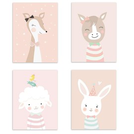 Set of 4 Children's Room Baby Room Poster Pictures DIN A4 Girls Boy Decoration Children's Room Decoration Forest Animals Safari Scandinavian 4-D
