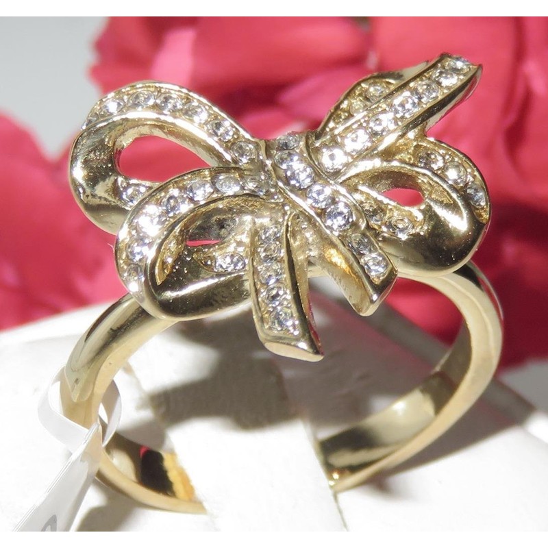 YourJewelleryBox TK1108PB Stainless Steel 18KT Gold Bow Ring Simulated Diamonds