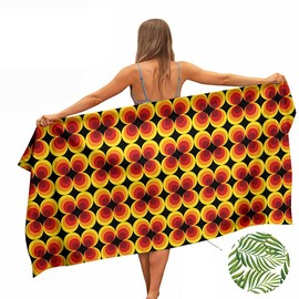 Ulticool Hand Towel Retro Vintage Flowers 60s 70s Natural - Quick Drying Bath Towel Microfibre Beach Towel - 160 x 80 cm - Travel Sports Spa Yoga - Double Sided Print - Orange