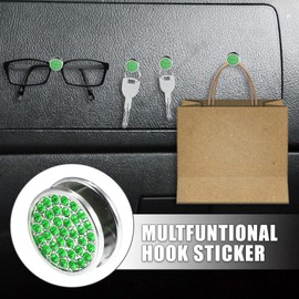 X AUTOHAUX 6pcs 22mm Bling Car Dashboard Hooks Storage Hooks for Keys Green
