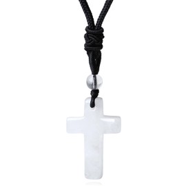 XIANNVXI Cross Necklace for Men Women Cross Pendant Clear Quartz Crystal Necklace Natural Gemstone Adjustable Rope Christian Cross Necklace Men