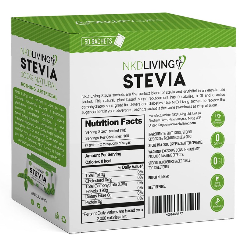 Stevia & Erythritol Sachets (50 sachets) by NKD Living