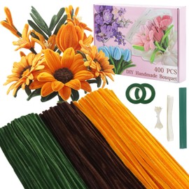 400 Pieces Pipe Cleaners Crafts Set,4 Colors Chenille Stems Creative Craft Pipe Cleaners Flowers for DIY Craft Bouquets,Holiday Decorations(Golden)