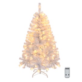 VINGLI 4ft White Pre-lit Artificial White Christmas Tree with 140 Warm White Lights, Xmas Tree Holiday Party Decorations with Sturdy Metal Stand, Full 346 Tips Branch, 8 Color Modes