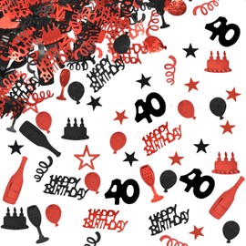 40th Confetti Birthday Decoration 40th Confetti Table Decoration Birthday Decoration 40th Confetti Decoration Black and Red Women Men