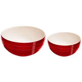 STAUB Stoneware Ramekins Ceramic 2-pc Nested Mixing Bowl Set-Cherry